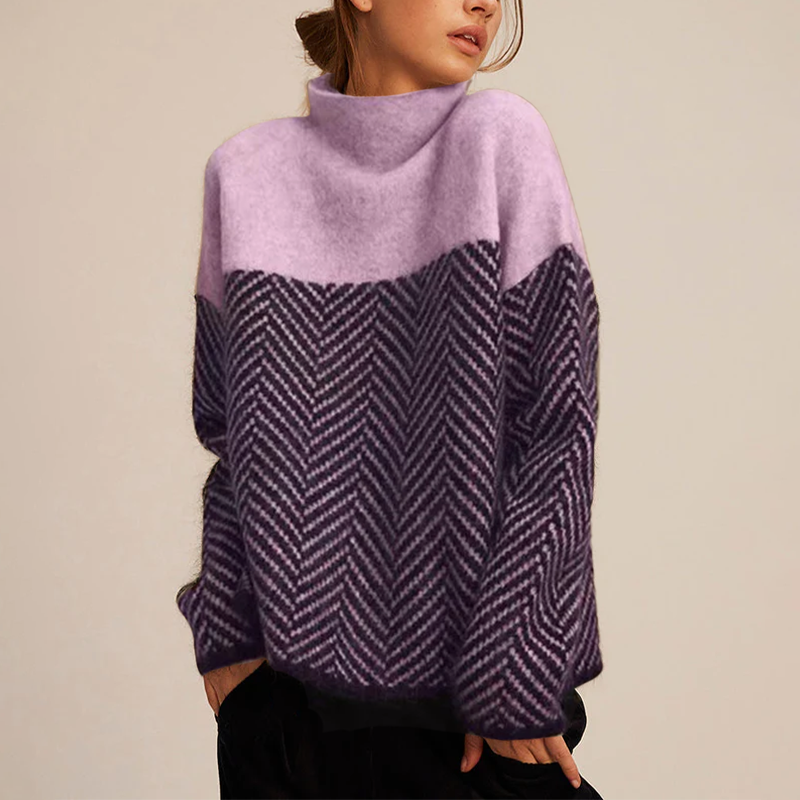Dame Højhalset Sweater | Fiskeben Mønster