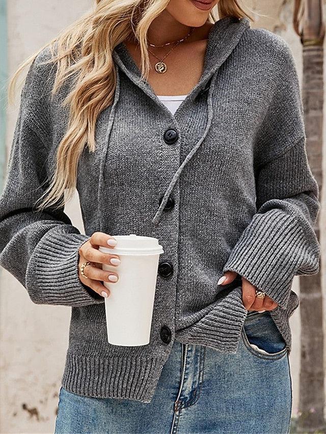Knappet cardigan med hætte til kvinder | Casual