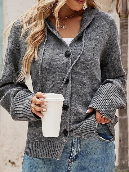Knappet cardigan med hætte til kvinder | Casual