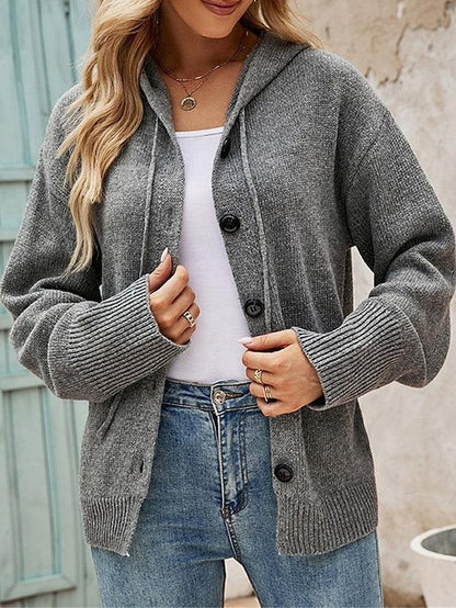Knappet cardigan med hætte til kvinder | Casual