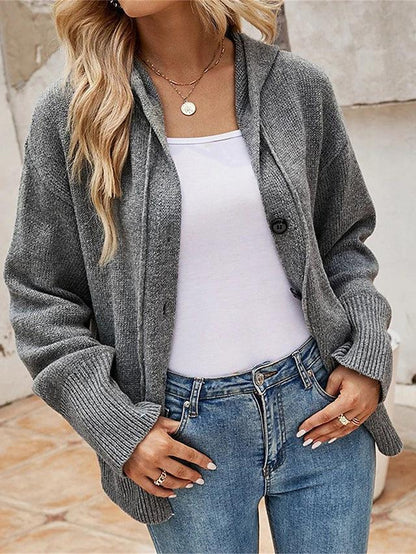 Knappet cardigan med hætte til kvinder | Casual