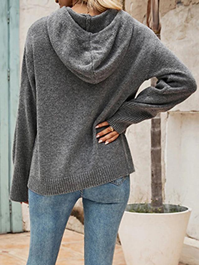 Knappet cardigan med hætte til kvinder | Casual
