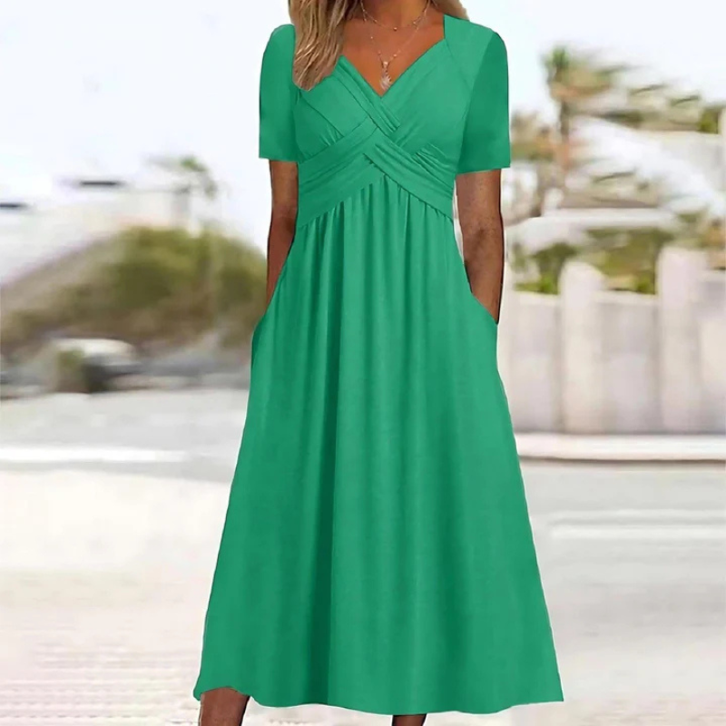 Women's A-Line Midi Dress | V-Neck