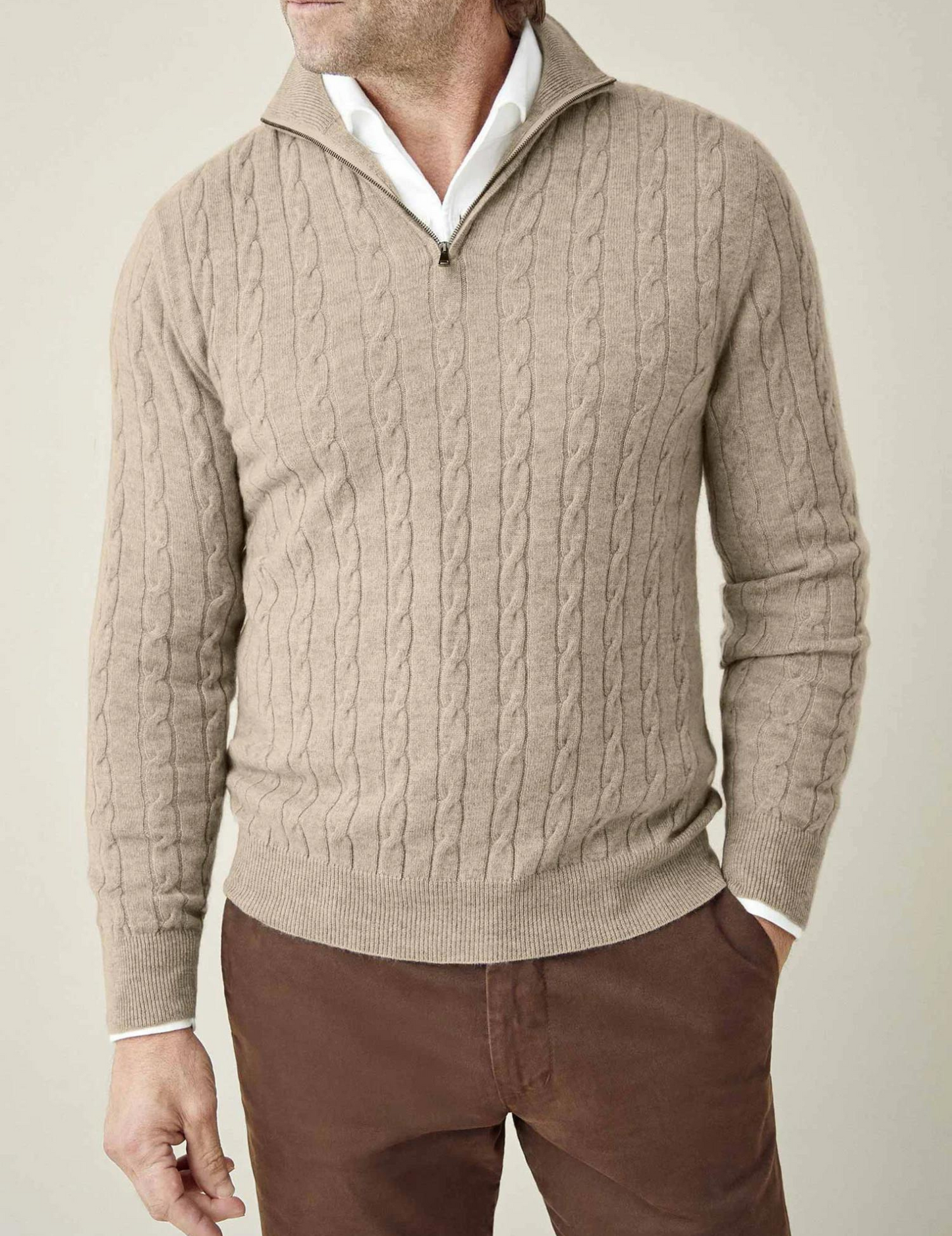Herre sweater med halv lynlås | Tekstureret stof