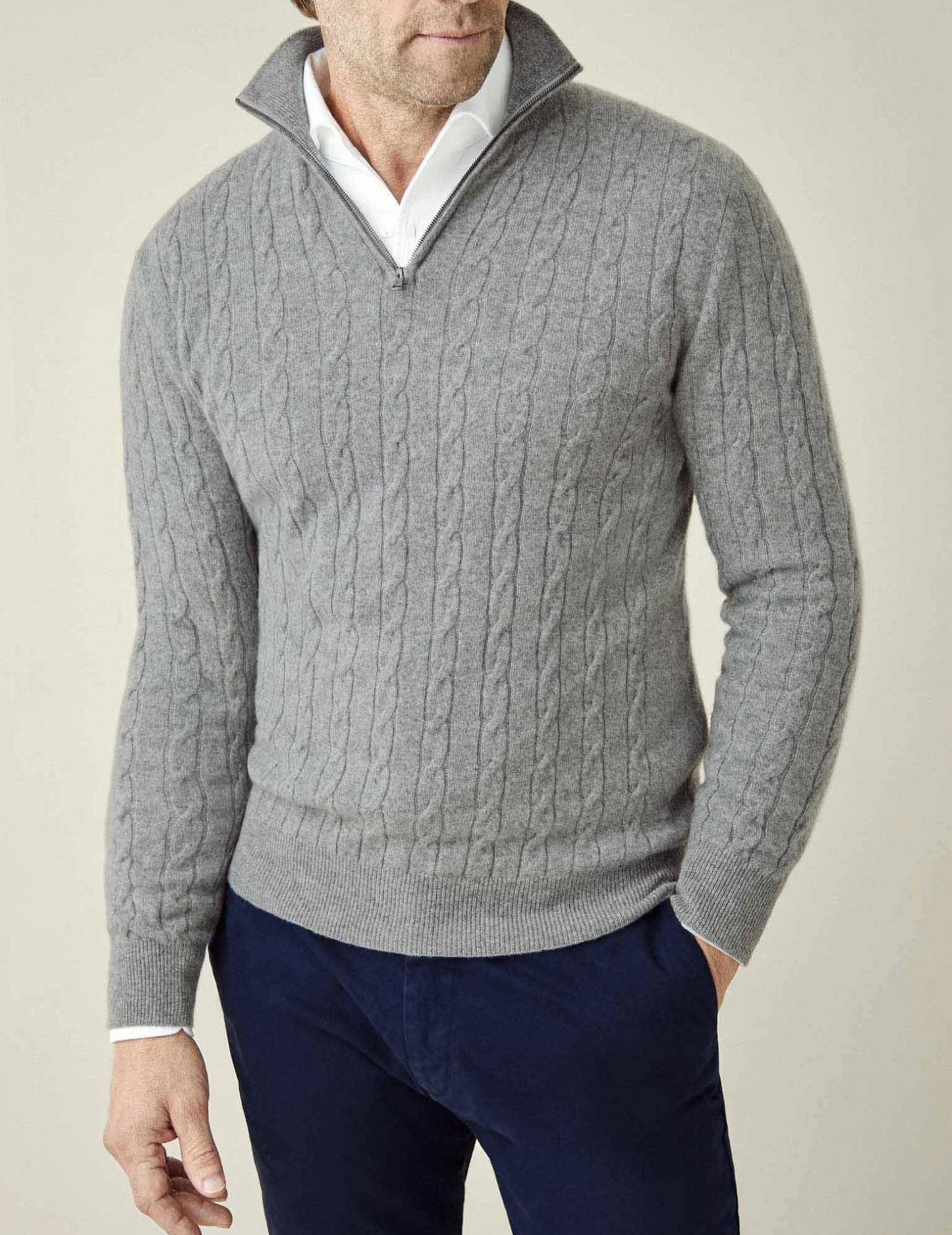 Herre sweater med halv lynlås | Tekstureret stof