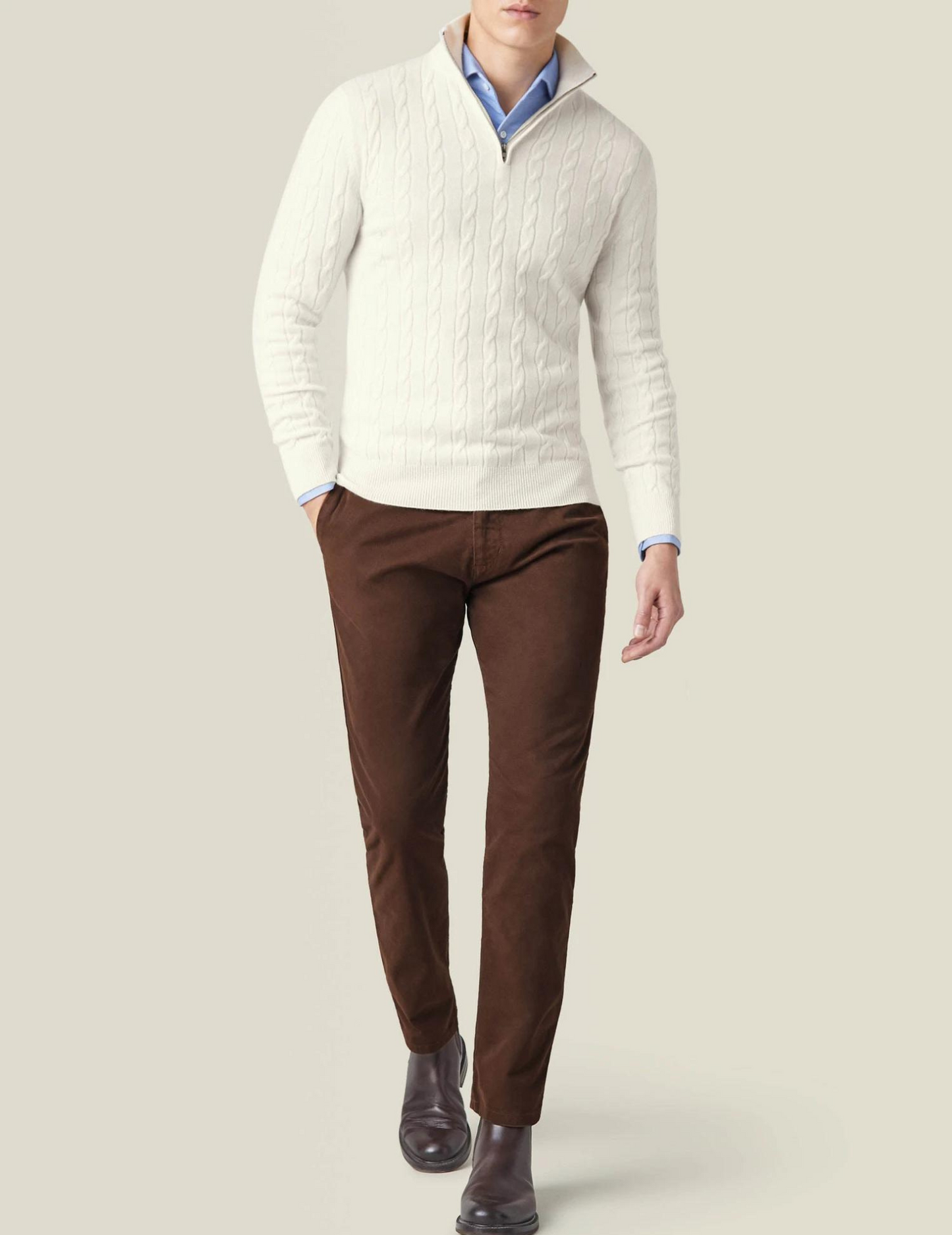 Herre sweater med halv lynlås | Tekstureret stof