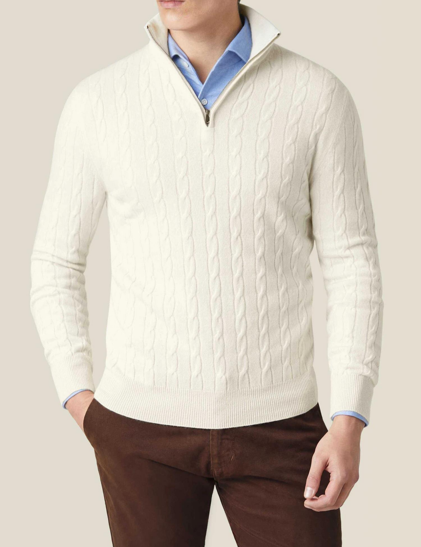 Herre sweater med halv lynlås | Tekstureret stof