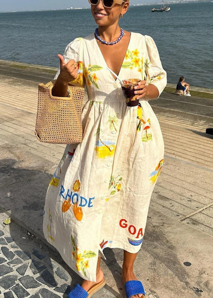 Vestido maxi mediterráneo de mujer | estampado