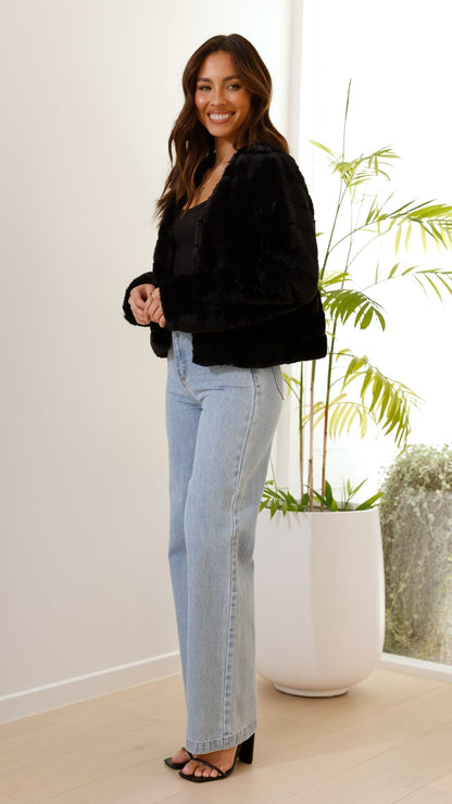 Veste courte en fausse fourrure pour femme | Devant ouvert