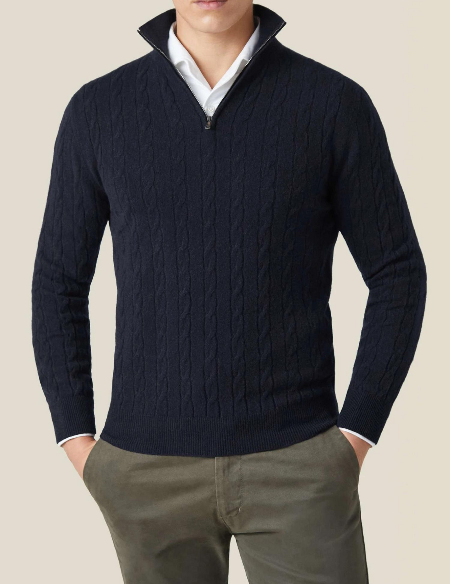 Herre sweater med halv lynlås | Tekstureret stof