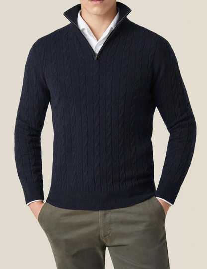 Herre sweater med halv lynlås | Tekstureret stof