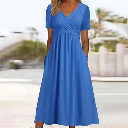 Women's A-Line Midi Dress | V-Neck