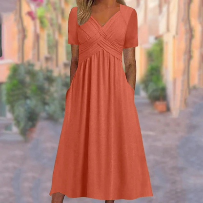 Women's A-Line Midi Dress | V-Neck