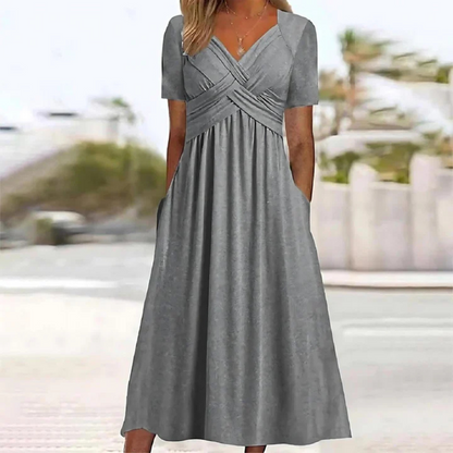 Women's A-Line Midi Dress | V-Neck
