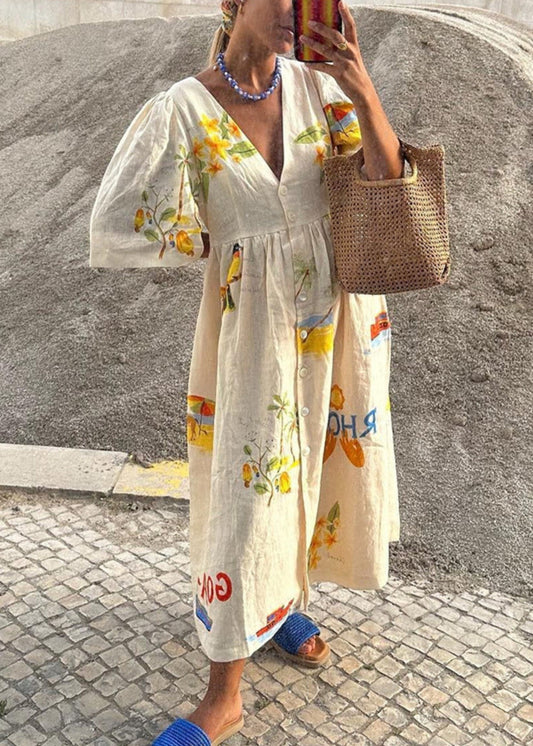 Vestido maxi mediterráneo de mujer | estampado