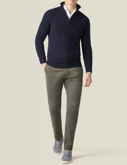 Herre sweater med halv lynlås | Tekstureret stof