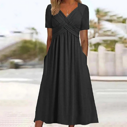 Women's A-Line Midi Dress | V-Neck