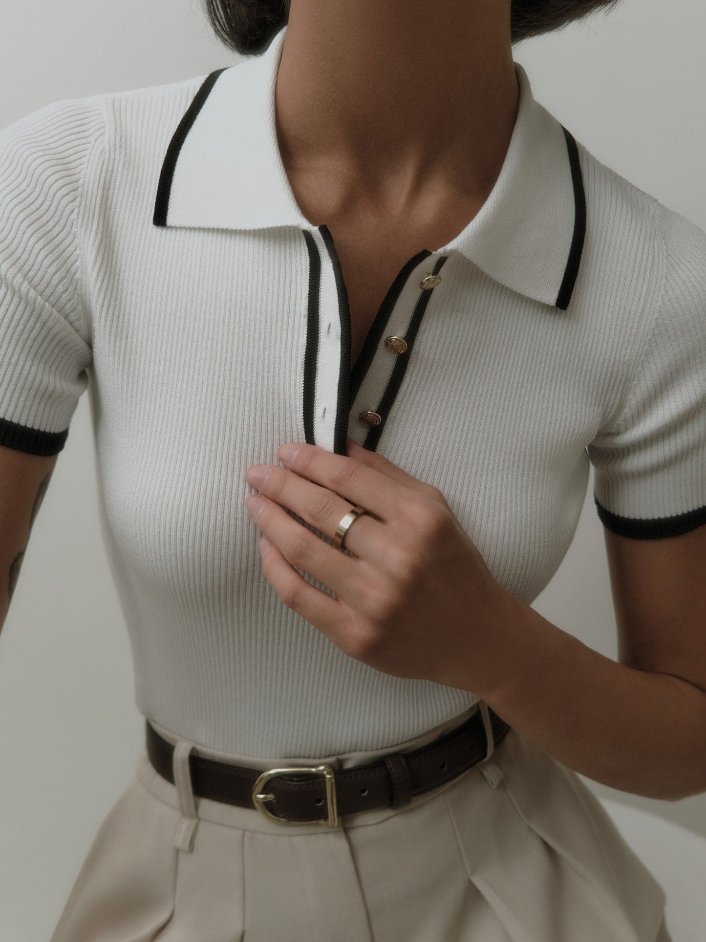 Polo femme avec doublure contrastée | Boutonné