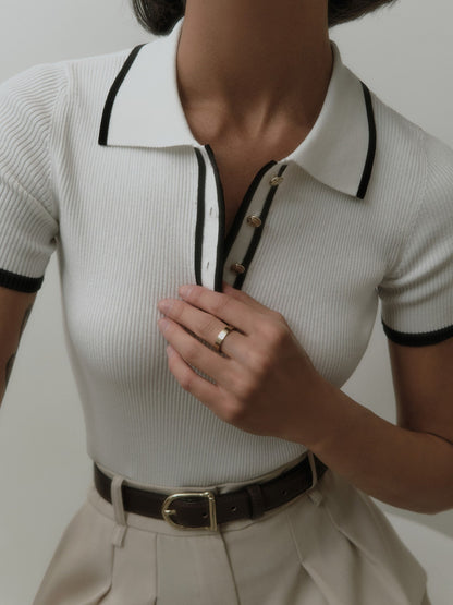 Polo femme avec doublure contrastée | Boutonné