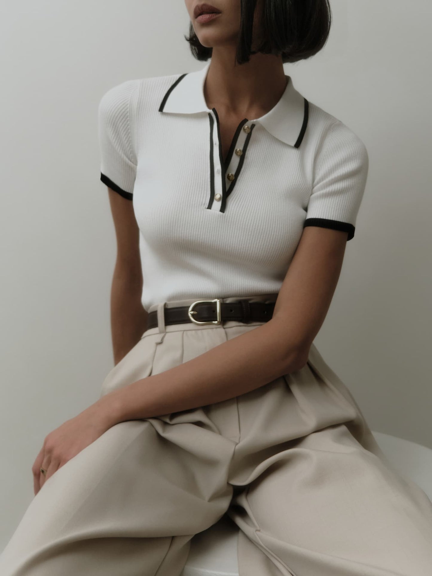Polo femme avec doublure contrastée | Boutonné