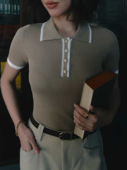 Polo femme avec doublure contrastée | Boutonné