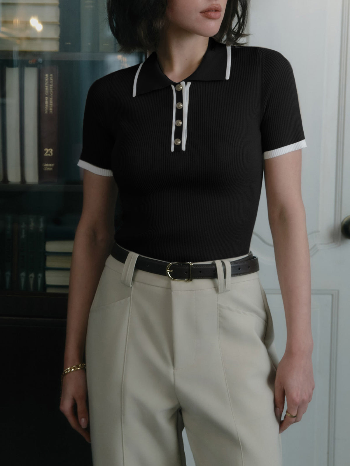 Polo femme avec doublure contrastée | Boutonné