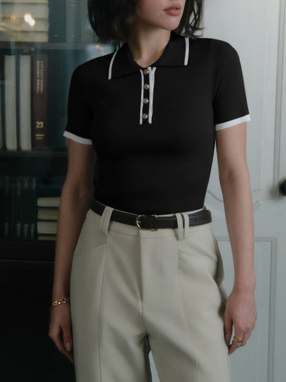 Polo femme avec doublure contrastée | Boutonné