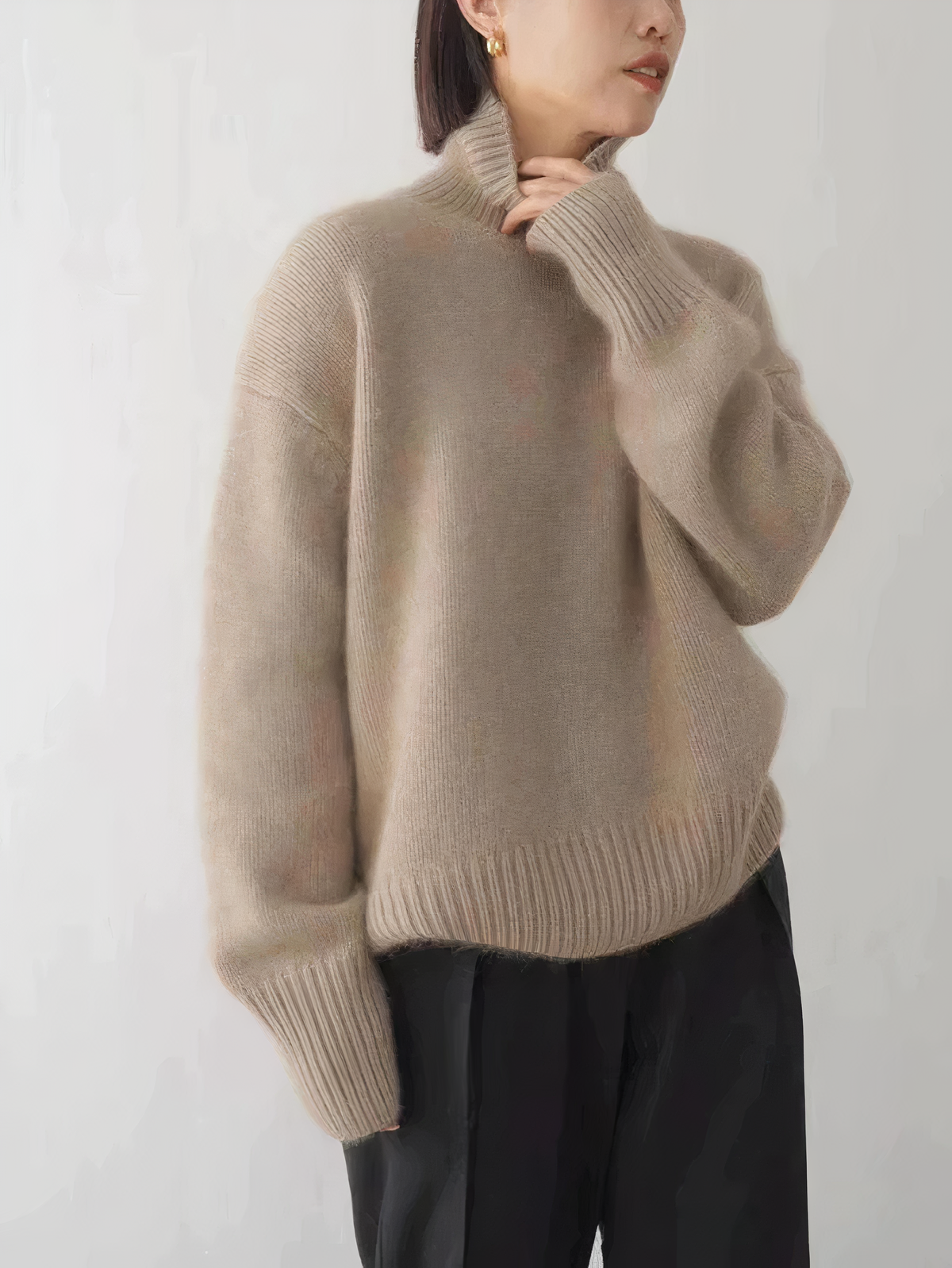 Dame Højhalset Sweater | Løs Pasform