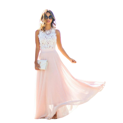 Vestido maxi sin tirantes de encaje de mujer | rosa