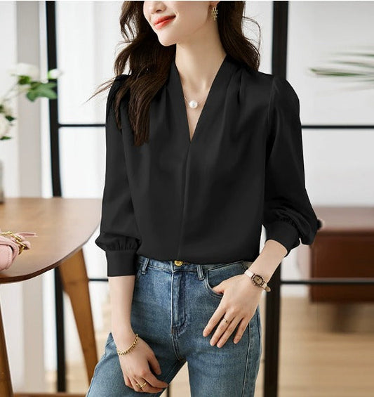 Women's Puff Sleeve Blouse | V-Neck