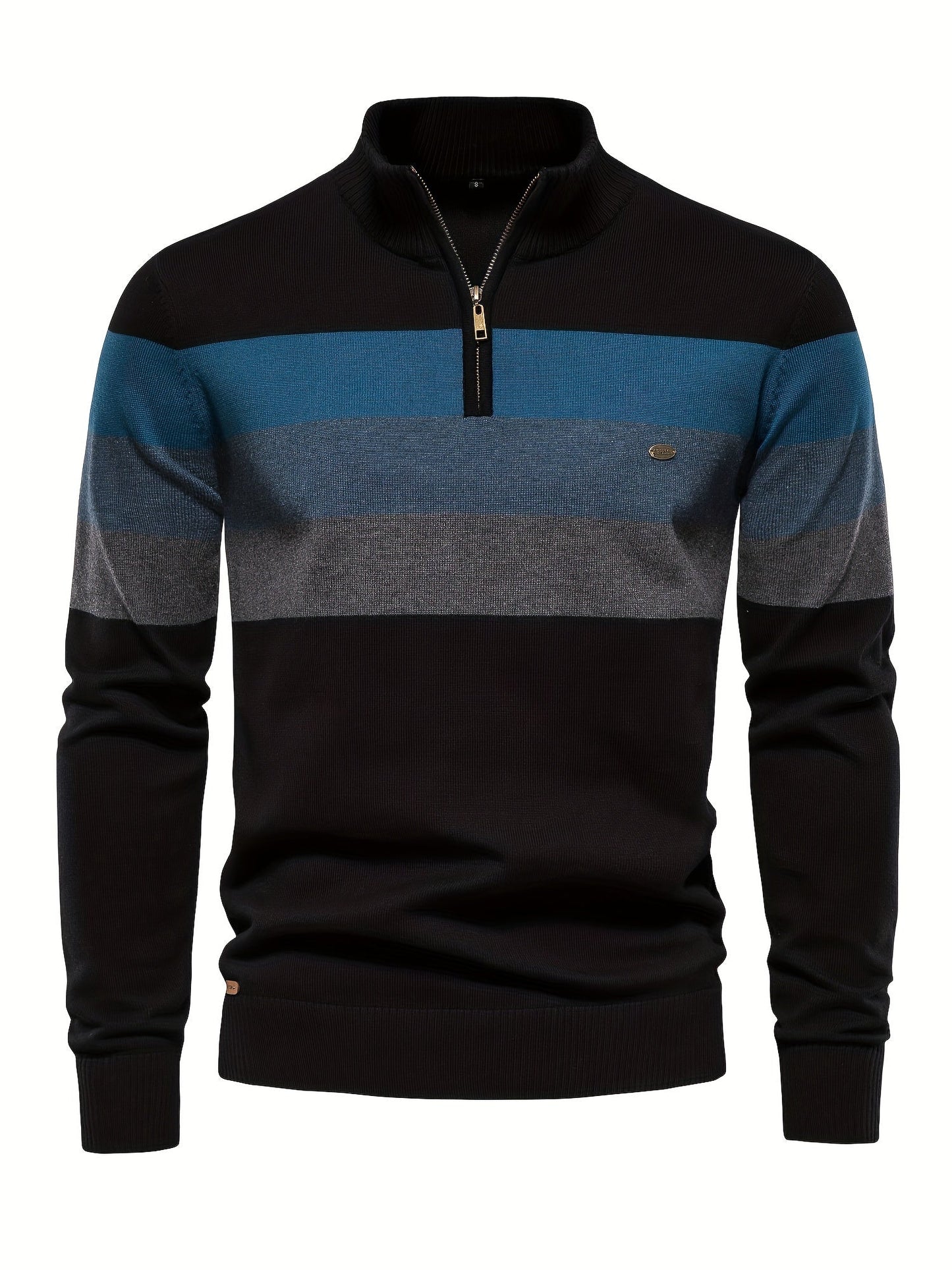 Herre Strik Sweater | Halv Lynlås med Striber