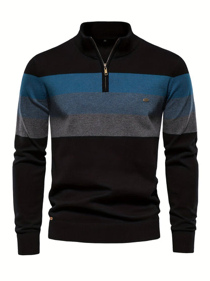 Herre Strik Sweater | Halv Lynlås med Striber