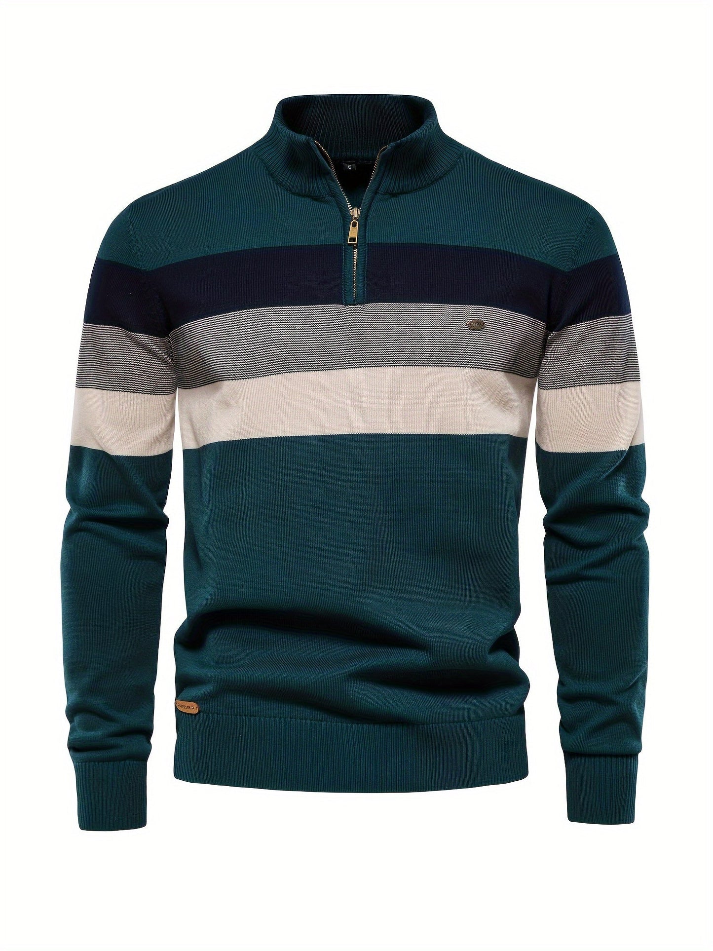 Herre Strik Sweater | Halv Lynlås med Striber