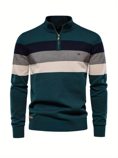 Herre Strik Sweater | Halv Lynlås med Striber