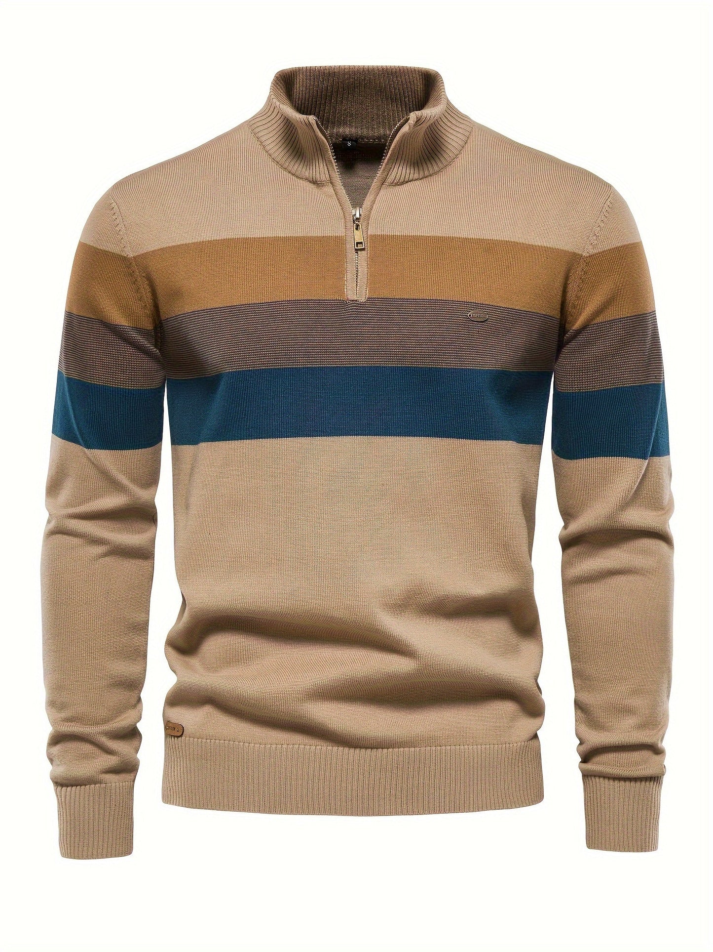Herre Strik Sweater | Halv Lynlås med Striber