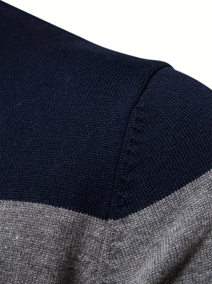 Herre Strik Sweater | Halv Lynlås med Striber