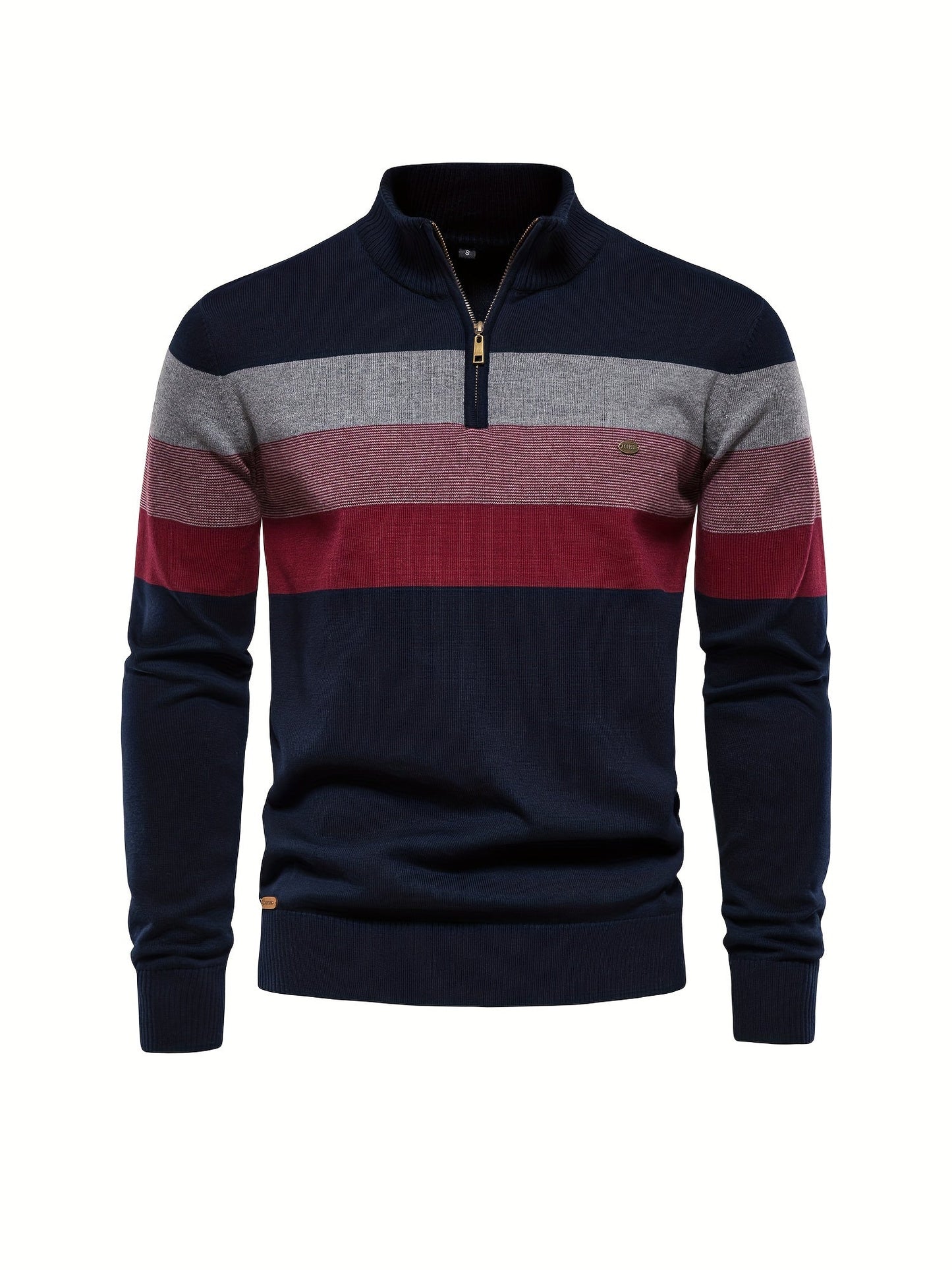 Herre Strik Sweater | Halv Lynlås med Striber