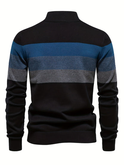 Herre Strik Sweater | Halv Lynlås med Striber