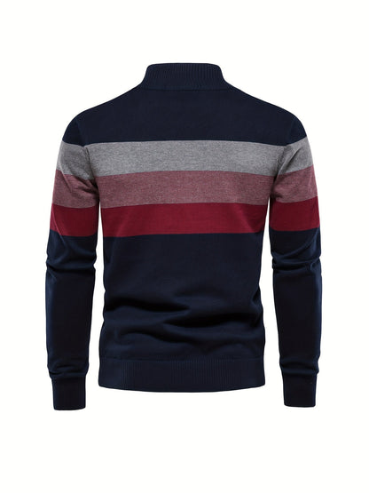 Herre Strik Sweater | Halv Lynlås med Striber