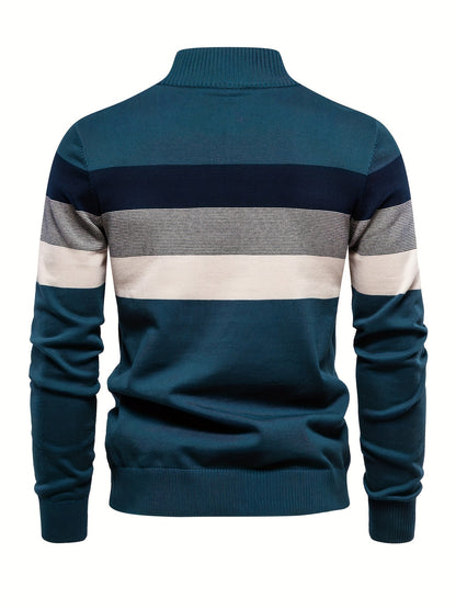 Herre Strik Sweater | Halv Lynlås med Striber
