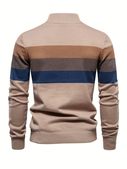 Herre Strik Sweater | Halv Lynlås med Striber