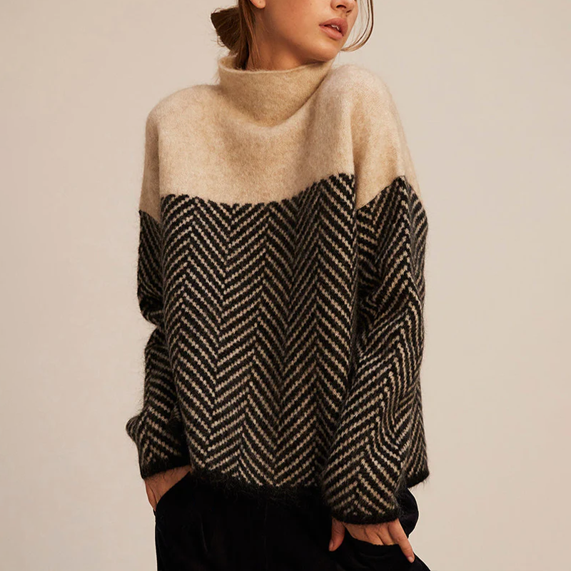 Dame Højhalset Sweater | Fiskeben Mønster