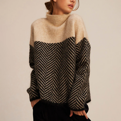 Dame Højhalset Sweater | Fiskeben Mønster