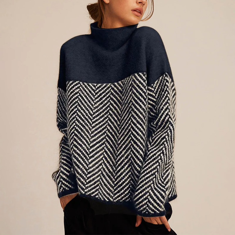 Dame Højhalset Sweater | Fiskeben Mønster